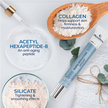 Plexaderm Rapid Reduction Serum — Instantly and visibly diminishes under-eye bags, wrinkles, dark circles, fine lines, and crow's feet; full-size product.